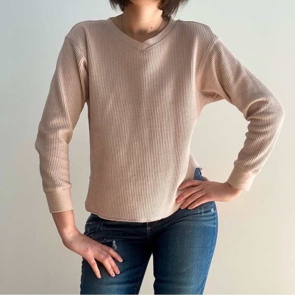 UNIQLO WAFFLE KNIT TOP LONG SLEEVE PALE PINK  - XS - Picture 1 of 9